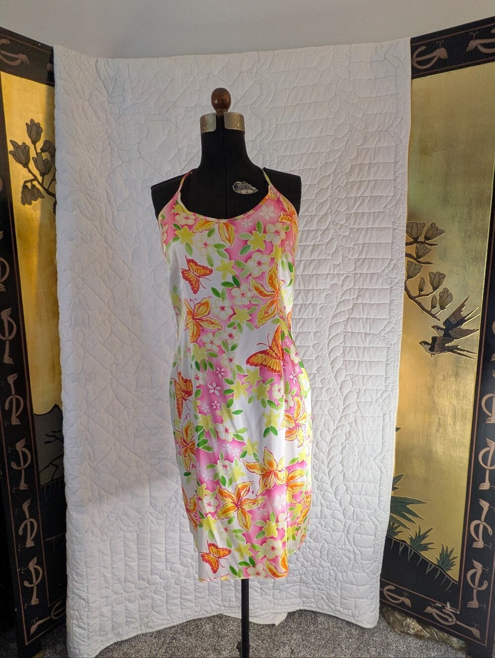 Lilly Pulitzer Pink Yellow Green Floral Silk Dress Sz 6